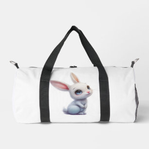 Cute White Bunny with Big Blue Eyes Duffle Bag