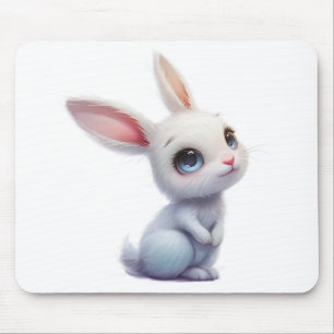 Cute White Bunny with Big Blue Eyes Mouse Mat