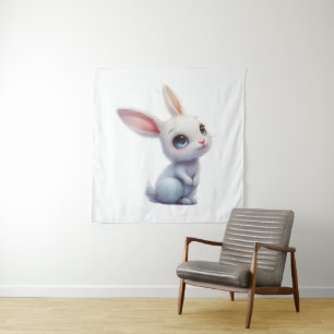 Cute White Bunny with Big Blue Eyes Tapestry