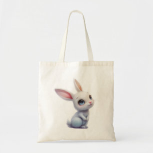 Cute White Bunny with Big Blue Eyes Tote Bag