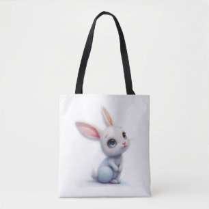 Cute White Bunny with Big Blue Eyes Tote Bag