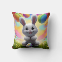 Cute White Bunny with Easter Eggs Cushion