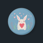 Cute White Bunny With Heart Magnet<br><div class="desc">Adorable white rabbit holding a red heart with spring flowers and pink hearts overhead.</div>