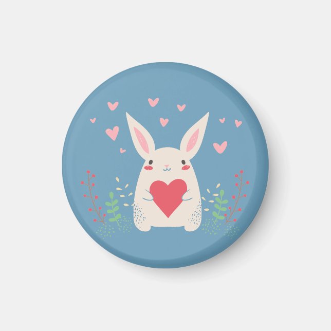 Cute White Bunny With Heart Magnet (Front)