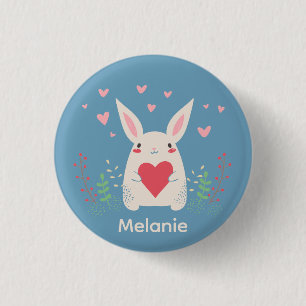 Cute White Bunny With Heart Personalised 3 Cm Round Badge