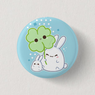 Cute white bunny with kawaii clover 3 cm round badge