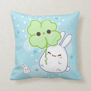 Cute white bunny with kawaii clover cushion