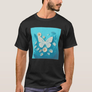 Cute White Butterfly Illustration Flowers Minimal T-Shirt
