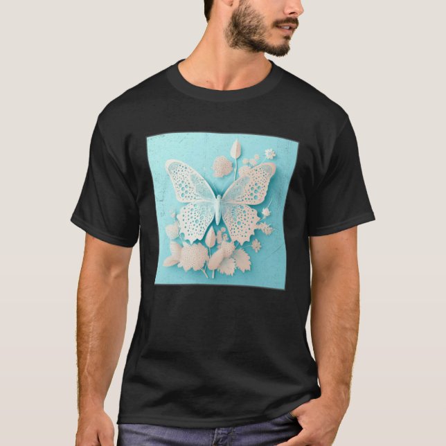 Cute White Butterfly Illustration Flowers Minimal  T-Shirt (Front)