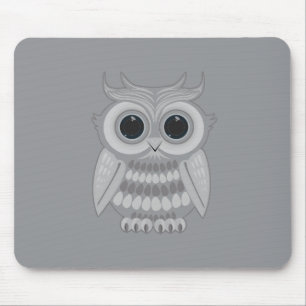 Cute White Cartoon Owl Big Eyes Kawaii Mouse Mat