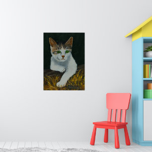 Cute White Cat Beautiful Green Eyes Red Nose Poster