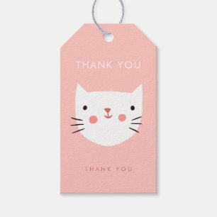 Cute White Cat Birthday thank you  Gift Tags