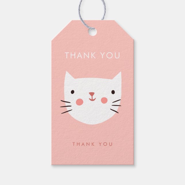 Cute White Cat Birthday thank you  Gift Tags (Front)