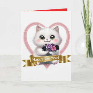 Cute White Cat Calendar 2025 Personalised Card