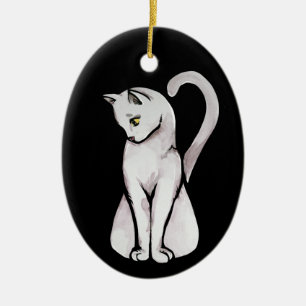 Cute White Cat Ceramic Tree Decoration