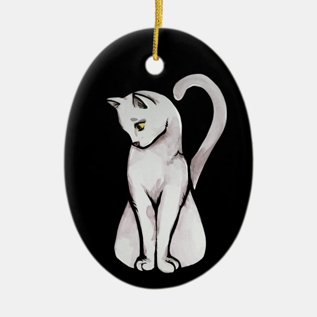 Cute White Cat Ceramic Tree Decoration (Front)
