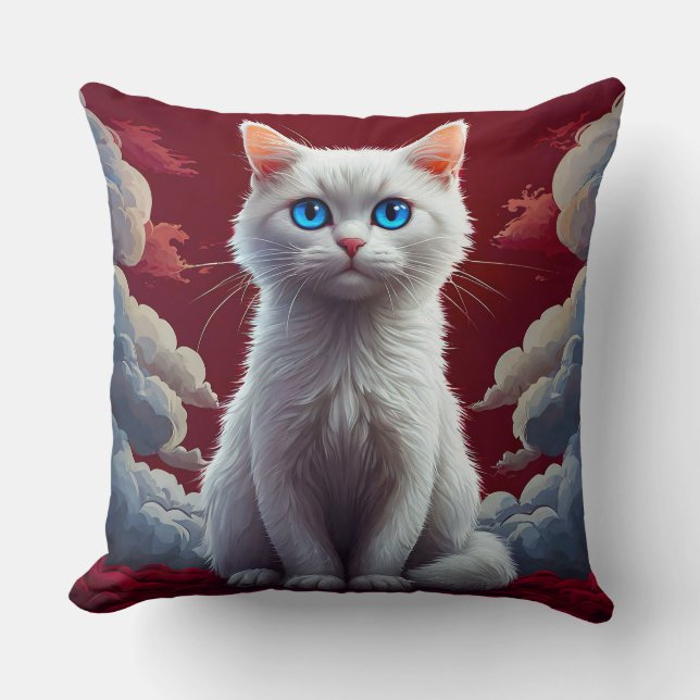 Cute White Cat Cushion (Front)