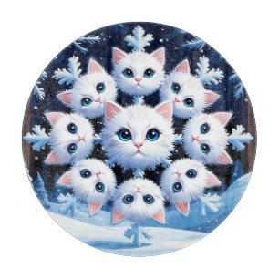 Cute White Cat Faces Arranged in a Snowflake Cutting Board
