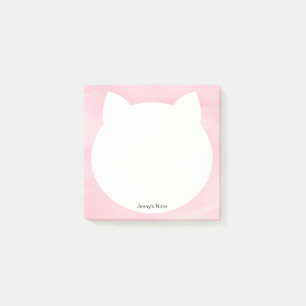 Cute White Cat Head Silhouette Pink Watercolor Post-it Notes