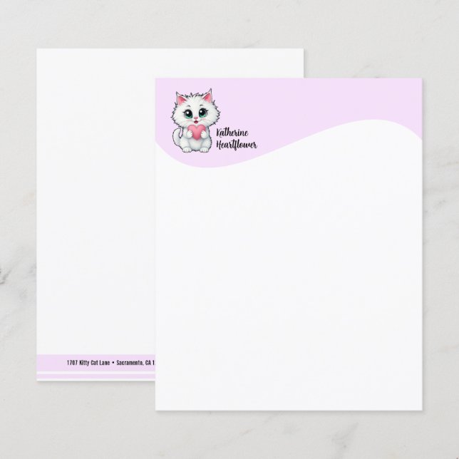 Cute White Cat Holding A Heart 1 (Front/Back)