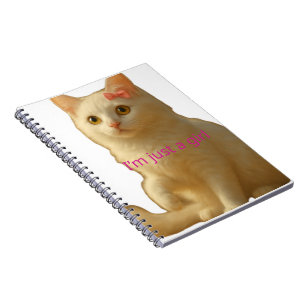Cute White Cat "I'm Just a Girl" Aesthetic Notebook