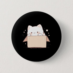 Cute White Cat In A Box Japanese Kawaii Cartoon Gr 6 Cm Round Badge