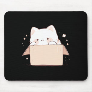 Cute White Cat In A Box Japanese Kawaii Cartoon Gr Mouse Mat