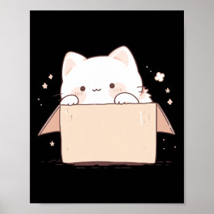Cute White Cat In A Box Japanese Kawaii Cartoon Gr Poster