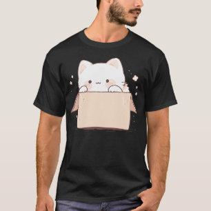 Cute White Cat in a Box Japanese Kawaii Cartoon Gr T-Shirt