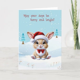 Cute White Cat in Snow Christmas Card