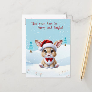 Cute White Cat in Snow Christmas Postcard