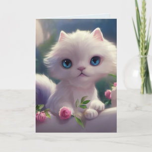 CUTE WHITE CAT KITTEN BIRTHDAY Greeting Card