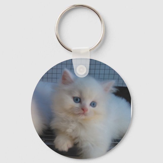 CUTE WHITE CAT KITTEN PERSIAN KEY RING (Front)