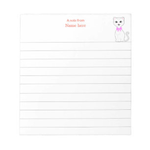 Cute White Cat Lined Notepad