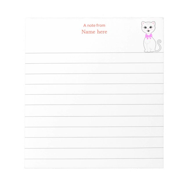 Cute White Cat Lined Notepad (Front)