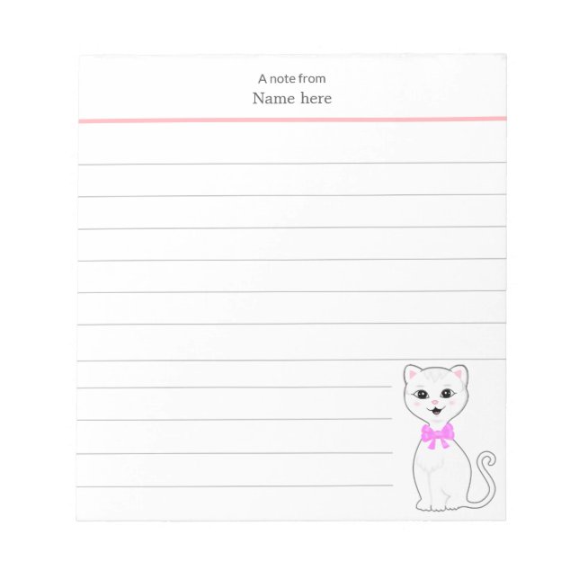 Cute White Cat Lined Notepad (Front)