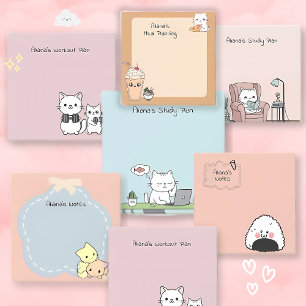 Cute White Cat Memo Meal Planning kawaii food Post-it Notes