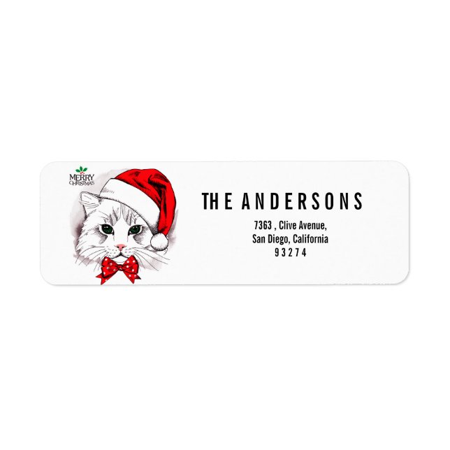 Cute White Cat Merry Christmas (Front)