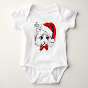 Cute White Cat Merry Christmas Baby Bodysuit