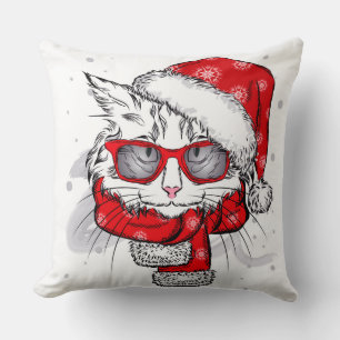 Cute White Cat Merry Christmas Cushion