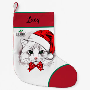Cute White Cat Merry Christmas Small Christmas Stocking