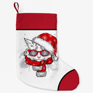 Cute White Cat Merry Christmas Small Christmas Stocking