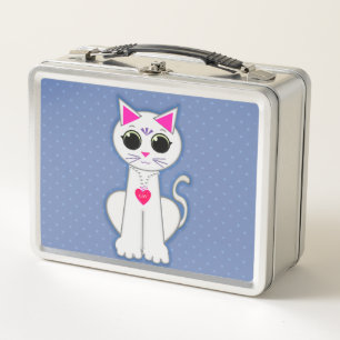 Cute white cat metal lunch box