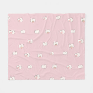 Cute White Cat Pattern – Kawaii Hearts & Flowers Fleece Blanket