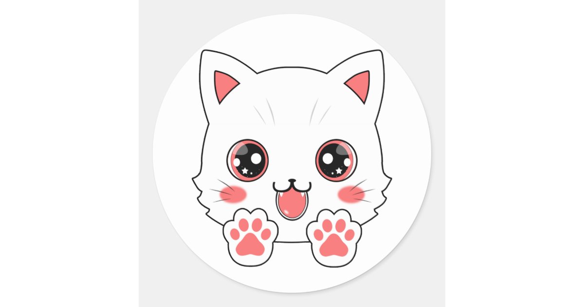 Cute White Cat Paw Anime Classic Round Sticker Zazzle