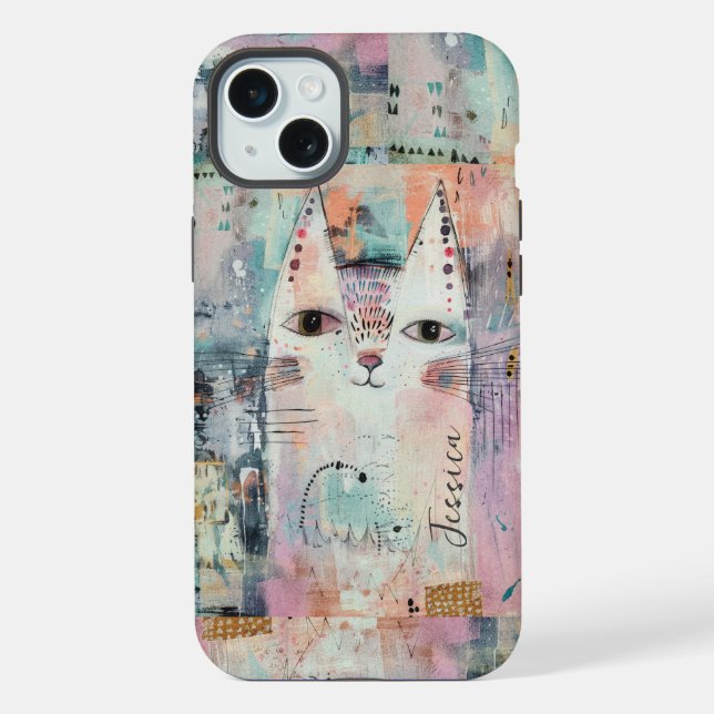 Cute White Cat Personalised iPhone Case (Back)