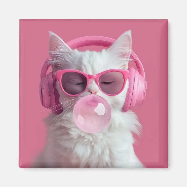  Cute  White Cat  – Personalised Magnet (Front)