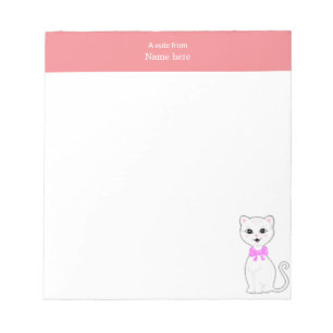 Cute White Cat & Pink Header Simple Notepad