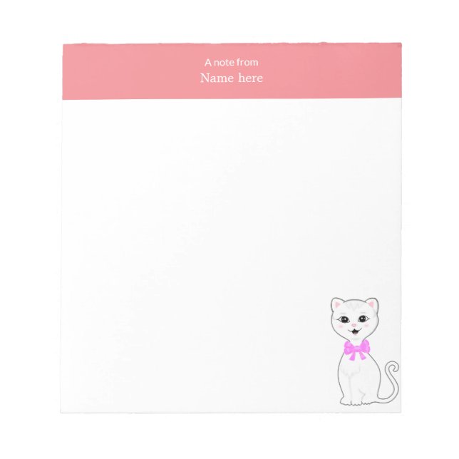 Cute White Cat & Pink Header Simple Notepad (Front)
