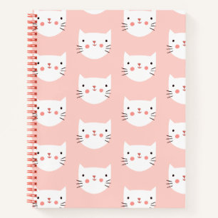 Cute White Cat Pink Pattern Notebook